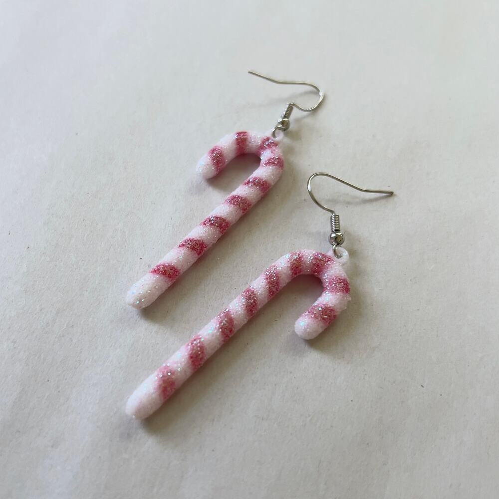 Sparkly Candy Cane Earrings Handmade Christmas Jewelry